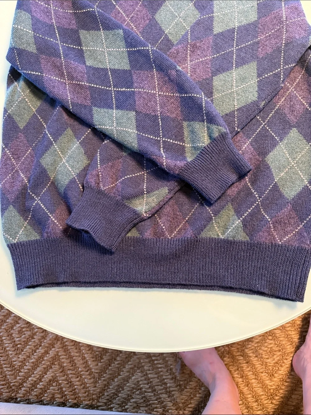 Ralph Lauren Purple Argyle Quarter-Zip Sweater with Green Diamonds size large